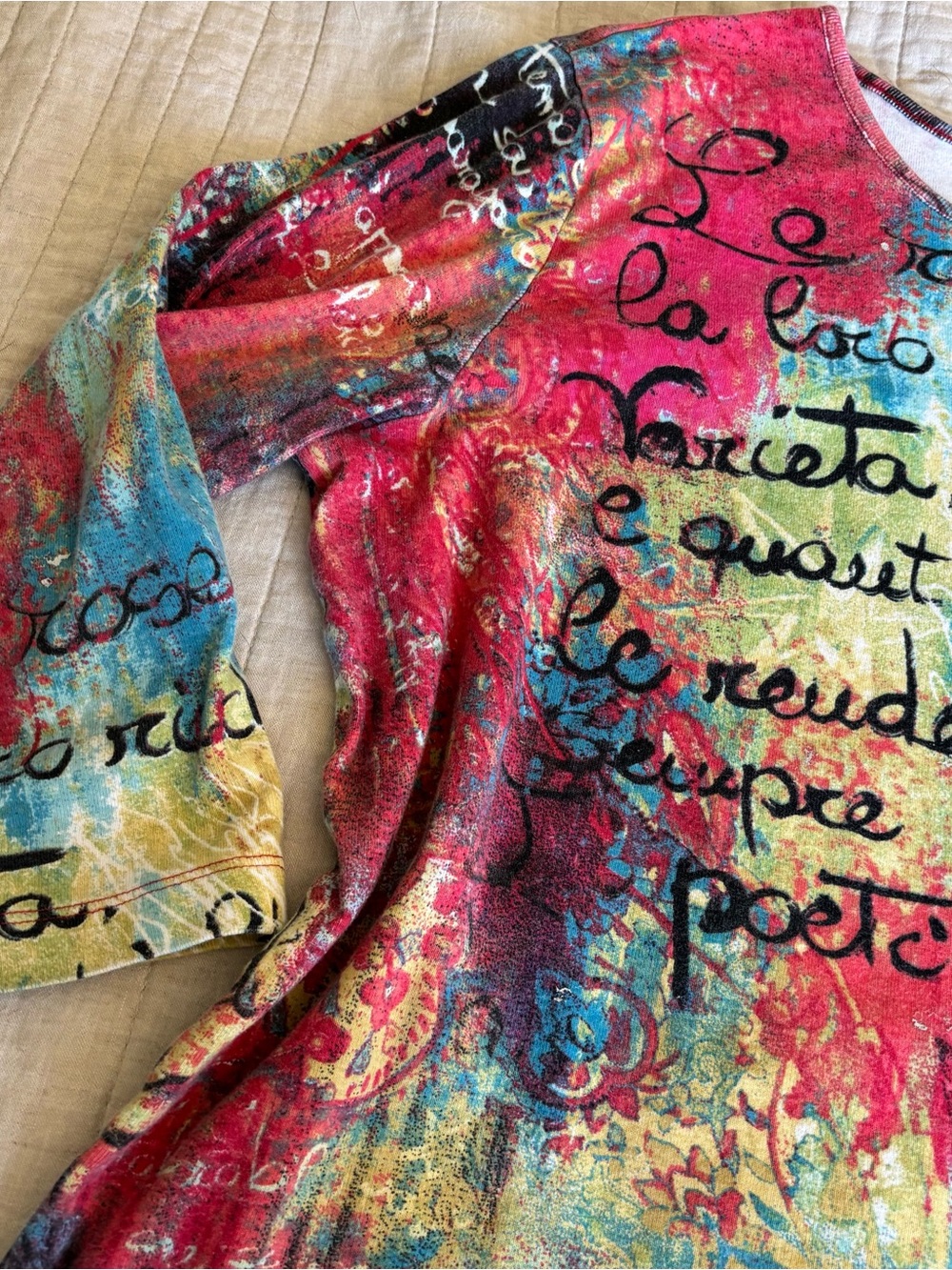 ✨Y2K Chico's Multicolor Abstract Script Long Sleeve Top - Picture 4 of 7